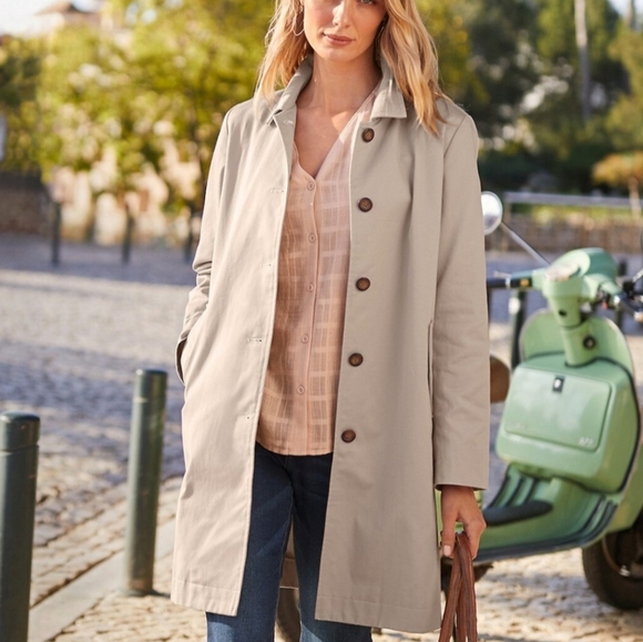 Garnet Hill 100% Organic Cotton Tailored Trench Coat Size: 6 Color: Khaki - Picture 7 of 10